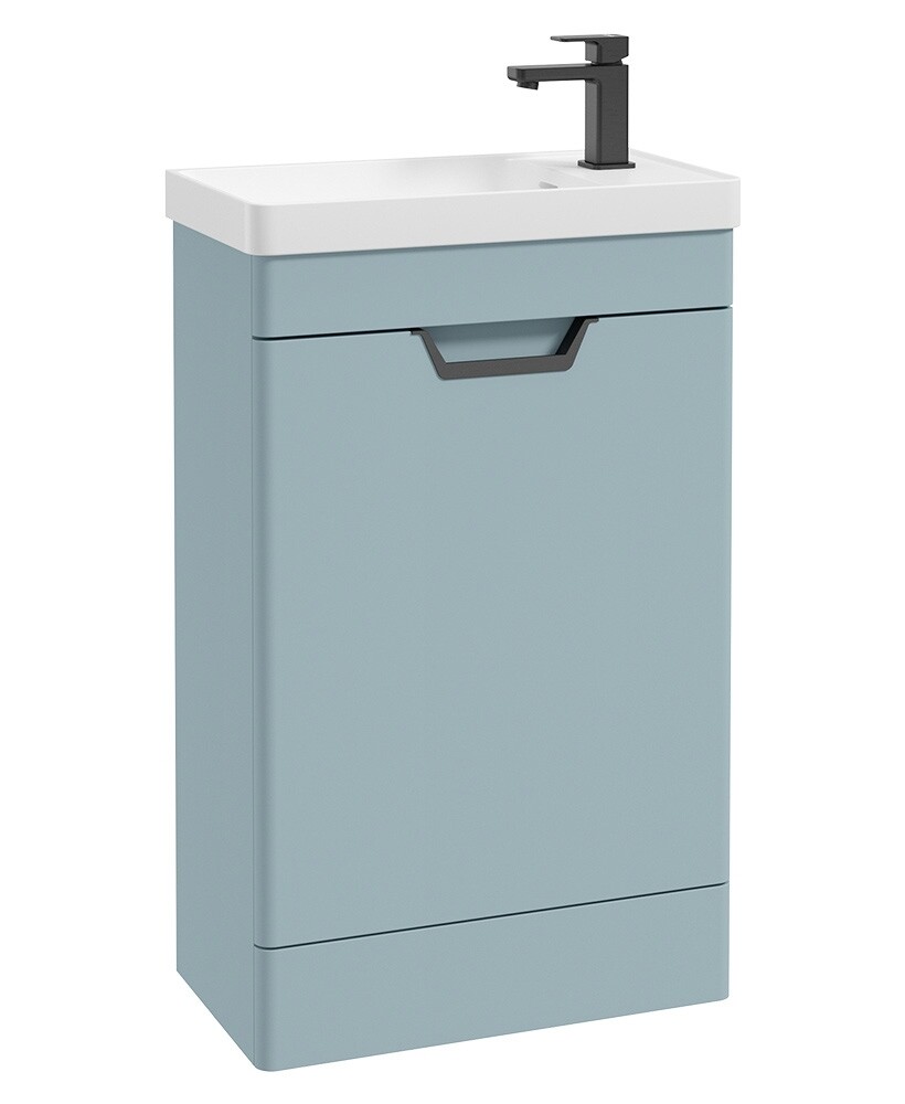 SONAS Freya 55cm Floor Standing Cloakroom Vanity Unit Morning Sky Blue Matt- Matt Black Hardware SONAS Freya 55cm Floor Standing Cloakroom Vanity Unit Morning Sky Blue Matt- Matt Black Hardware