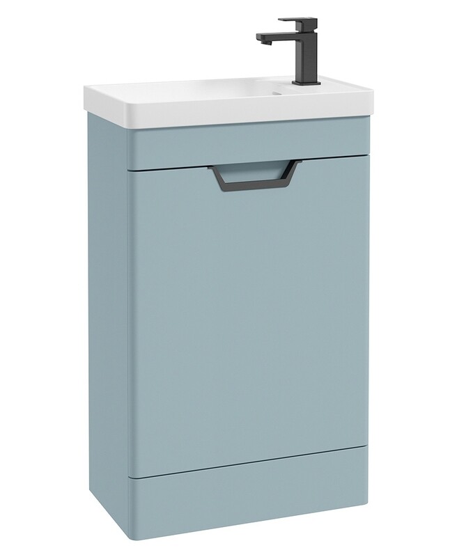 SONAS Freya 55cm Floor Standing Cloakroom Vanity Unit Morning Sky Blue Matt- Matt Black Hardware