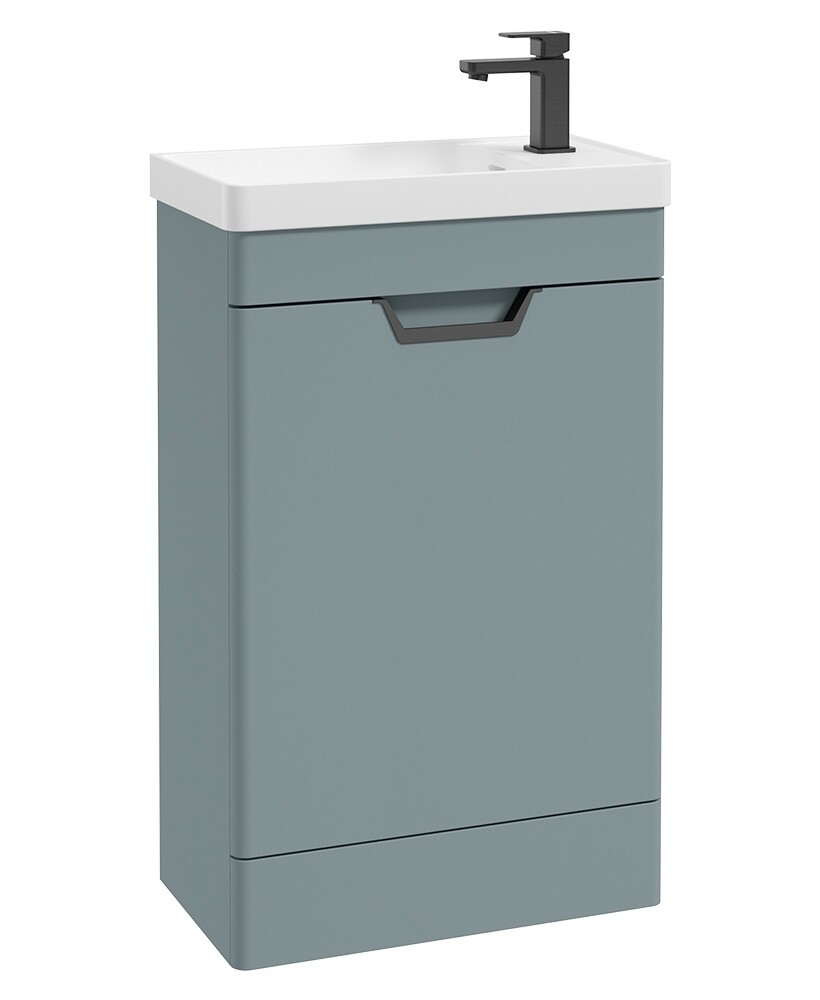 SONAS Freya 55cm Floor Standing Cloakroom Vanity Unit Coral Green Matt - Matt Black Hardware