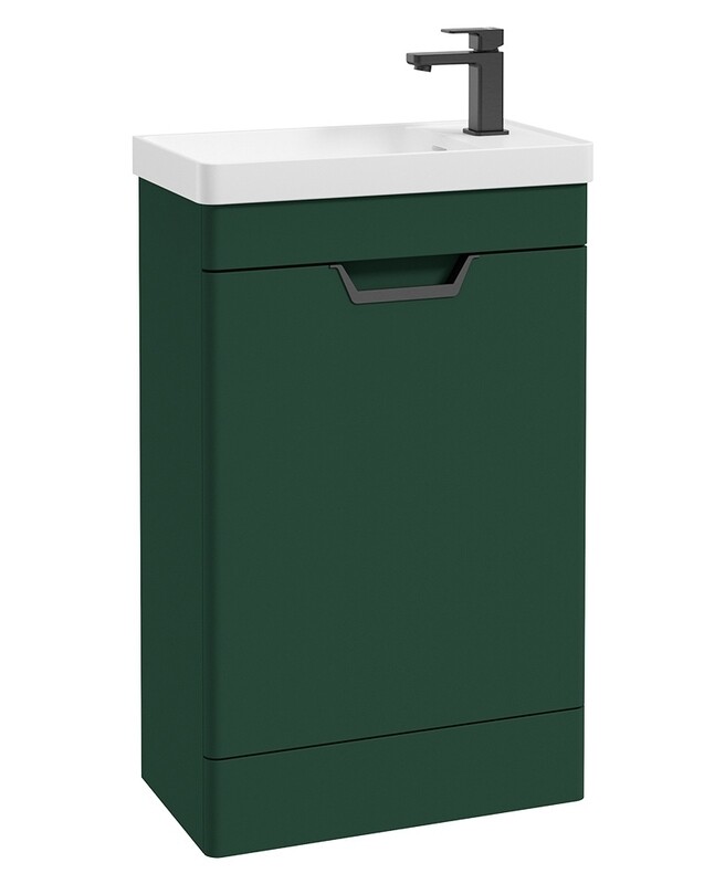 SONAS Freya 55cm Floor Standing Cloakroom Vanity Unit Wreath Green Matt - Matt Black Hardware