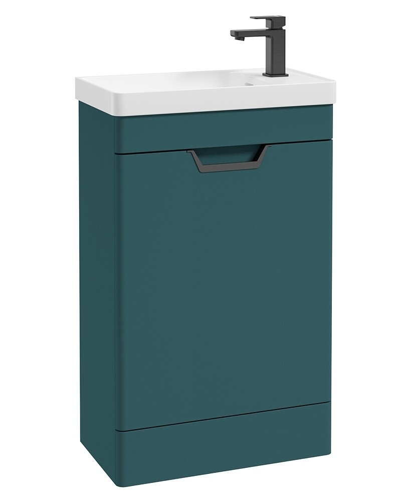 SONAS Freya 55cm Floor Standing Cloakroom Vanity Unit Ocean Blue Matt - Matt Black Hardware
