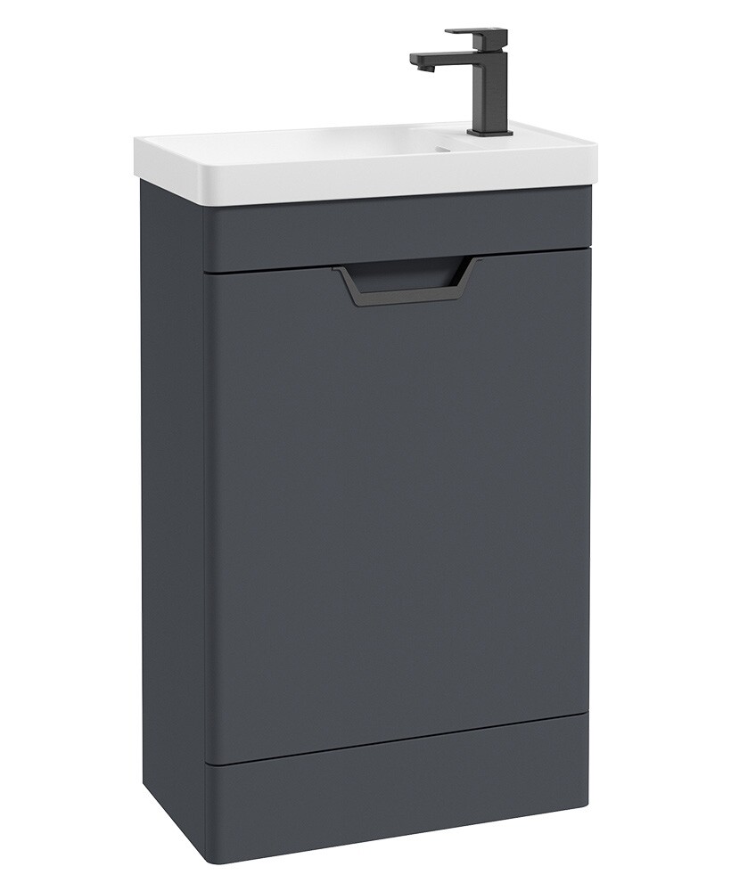 SONAS Freya 55cm Floor Standing Cloakroom Vanity Unit Night Sky Blue Matt - Matt Black Hardware