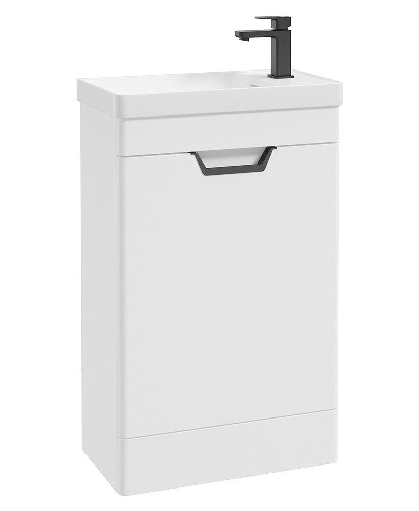 SONAS Freya 55cm Floor Standing Cloakroom Vanity Unit White Matt - Matt Black Hardware