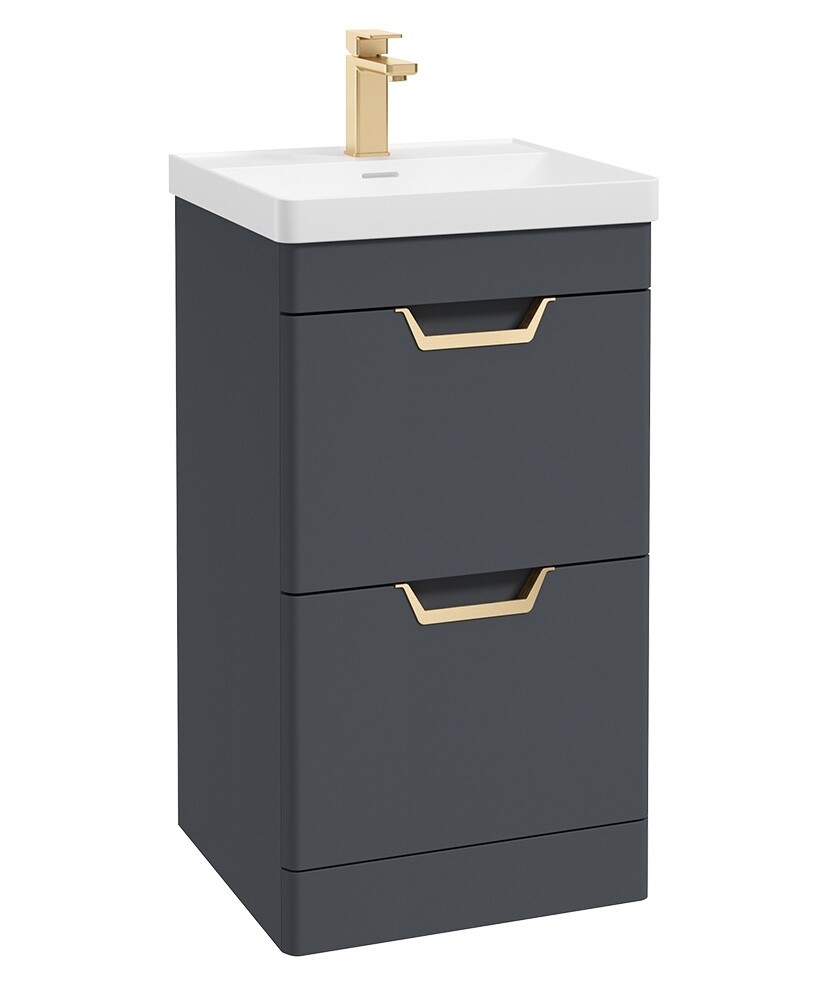 SONAS Freya 50cm 2 Drawer Floor Standing Vanity Unit Night Sky Blue Matt - Brushed Gold Hardware