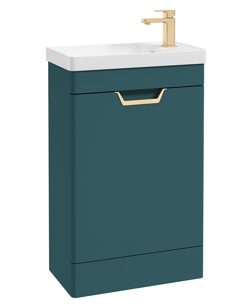 SONAS Freya 55cm Floor Standing Cloakroom Vanity Unit Ocean Blue Matt - Brushed Gold Hardware SONAS Freya 55cm Floor Standing Cloakroom Vanity Unit Ocean Blue Matt - Brushed Gold Hardware