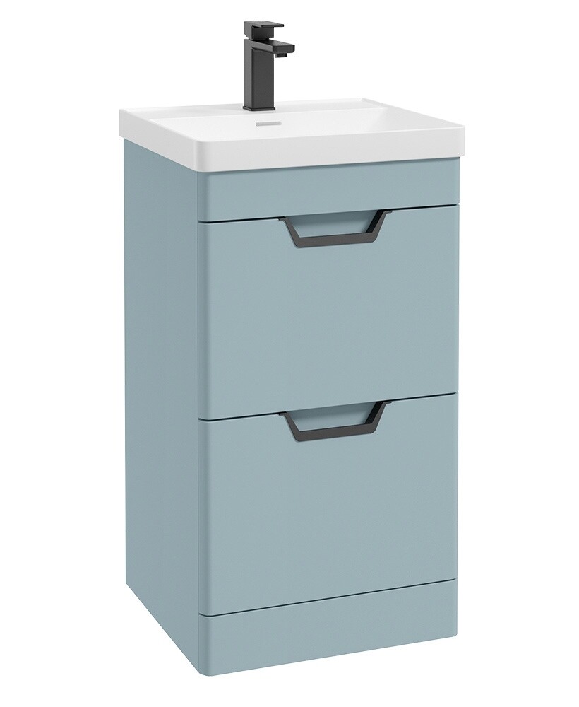SONAS Freya 50cm 2 Drawer Floor Standing Vanity Unit Morning Sky Blue Matt - Matt Black Hardware
