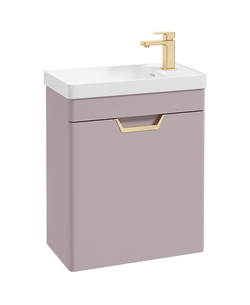 SONAS Freya 55cm Cloakroom Wall Hung Vanity Unit Cashmere Pink Matt - Brushed Gold Hardware
