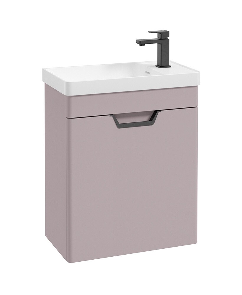 SONAS Freya 55cm Cloakroom Wall Hung Vanity Unit Cashmere Pink Matt - Matt Black Hardware