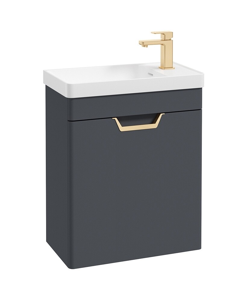 SONAS Freya 55cm Cloakroom Wall Hung Vanity Unit Night Sky Blue Matt - Brushed Gold Hardware SONAS Freya 55cm Cloakroom Wall Hung Vanity Unit Night Sky Blue Matt - Brushed Gold Hardware