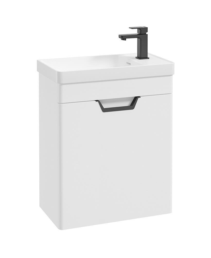 SONAS Freya 55cm Cloakroom Wall Hung Vanity Unit White Matt - Matt Black Hardware