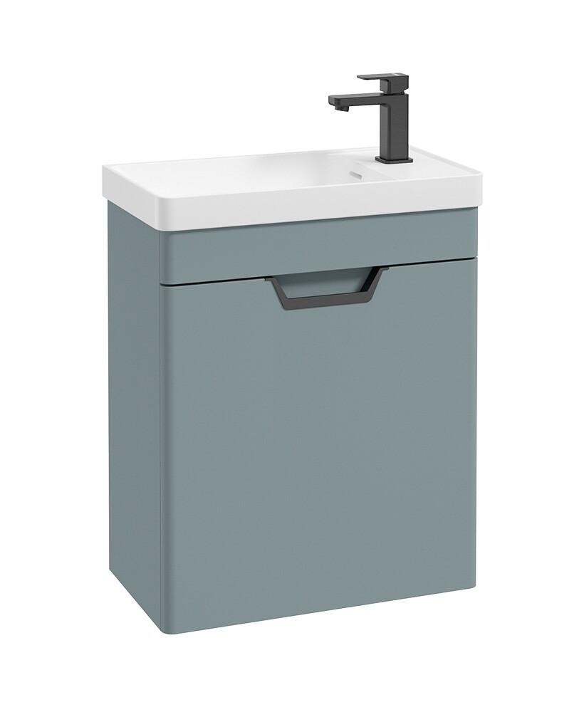 SONAS Freya 55cm Cloakroom Wall Hung Vanity Unit Coral Green Matt- Matt Black Hardware