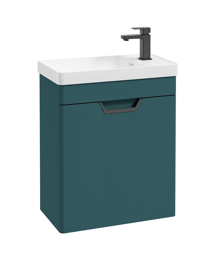 SONAS Freya 55cm Cloakroom Wall Hung Vanity Unit Ocean Blue Matt - Matt Black Hardware SONAS Freya 55cm Cloakroom Wall Hung Vanity Unit Ocean Blue Matt - Matt Black Hardware
