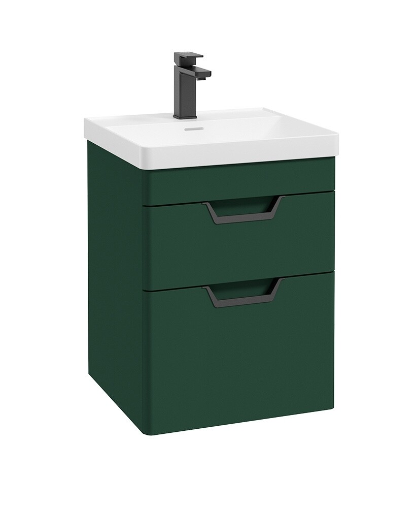 SONAS Freya 50cm 2 Drawer Wall Hung Vanity Unit Wreath Green Matt - Matt Black Hardware