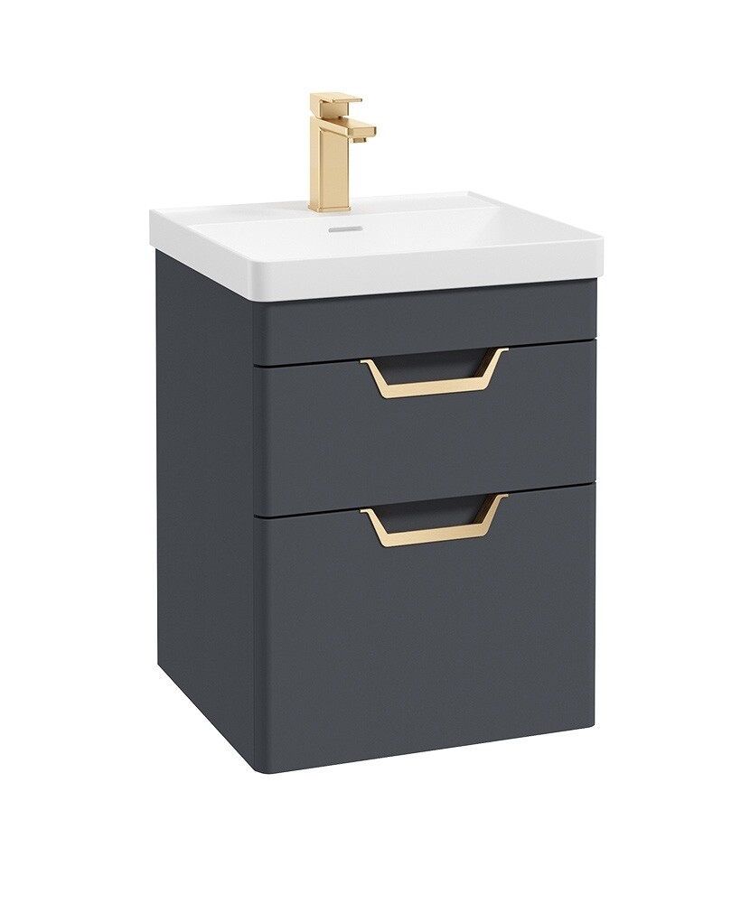 SONAS Freya 50cm 2 Drawer Wall Hung Vanity Unit Night Sky Blue Matt - Brushed Gold Hardware