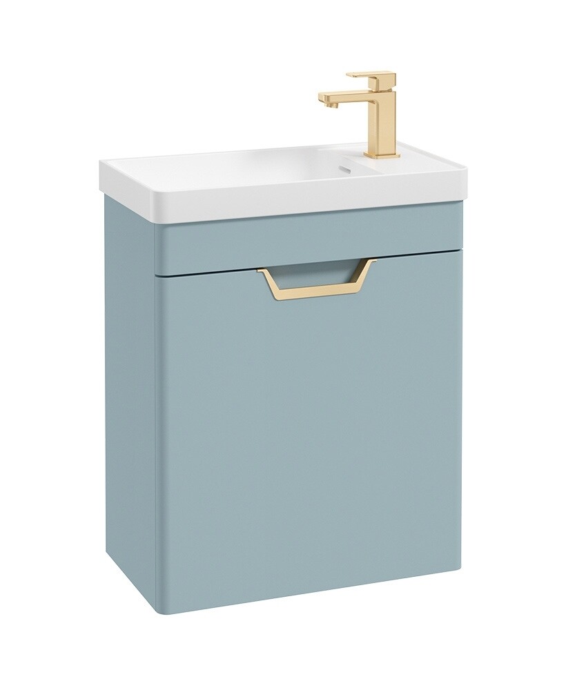 SONAS Freya 55cm Cloakroom Wall Hung Vanity Unit Morning Sky Blue Matt - Brushed Gold Hardware