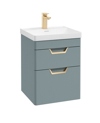 SONAS Freya 50cm 2 Drawer Wall Hung Vanity Unit Coral Green Matt - Brushed Gold Hardware