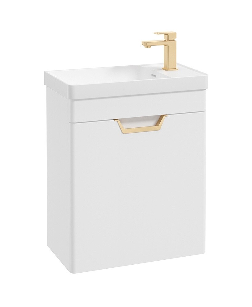 SONAS Freya 55cm Cloakroom Wall Hung Vanity Unit White Matt - Brushed Gold Hardware