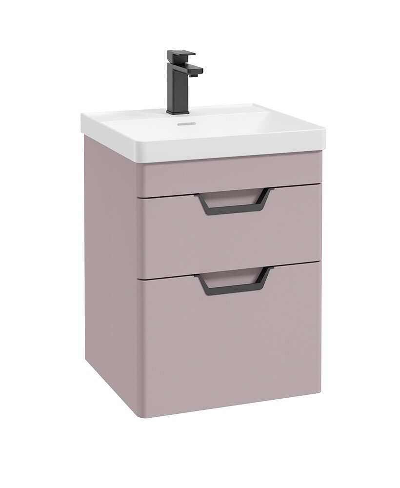 SONAS Freya 50cm 2 Drawer Wall Hung Vanity Unit Cashmere Pink Matt - Matt Black Hardware