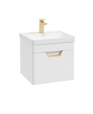SONAS Freya 50cm 1 Drawer Wall Hung Vanity Unit White Matt - Brushed Gold Hardware