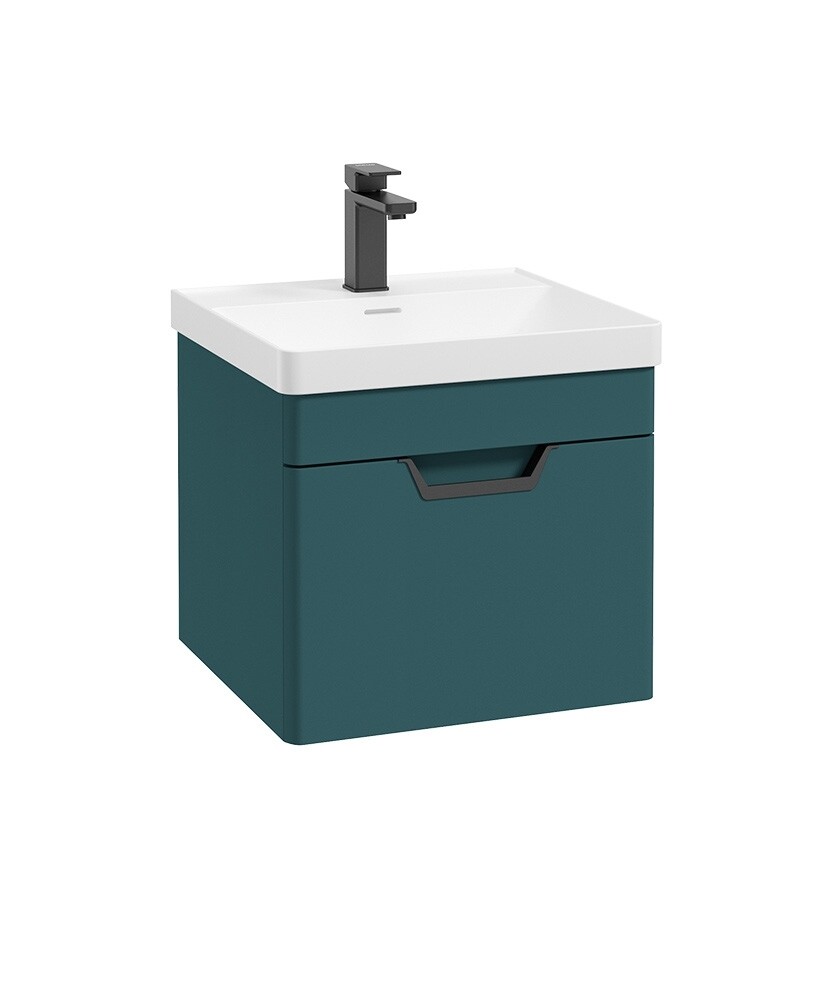 SONAS Freya 50cm 1 Drawer Wall Hung Vanity Unit Ocean Blue Matt - Matt Black Hardware