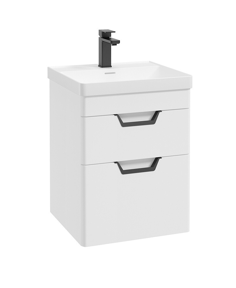 SONAS Freya 50cm 2 Drawer Wall Hung Vanity Unit White Matt - Matt Black Hardware