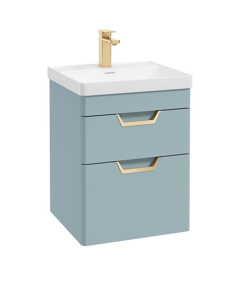 SONAS Freya 50cm 2 Drawer Wall Hung Vanity Unit Morning Sky Blue Matt - Brushed Gold Hardware