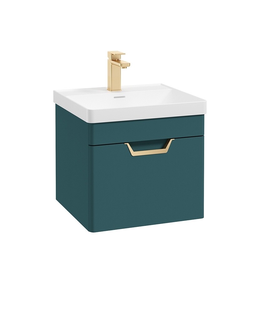 SONAS Freya 50cm 1 Drawer Wall Hung Vanity Unit Ocean Blue Matt - Brushed Gold Hardware