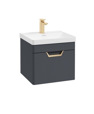 SONAS Freya 50cm 1 Drawer Wall Hung Vanity Unit Night Sky Blue Matt - Brushed Gold Hardware