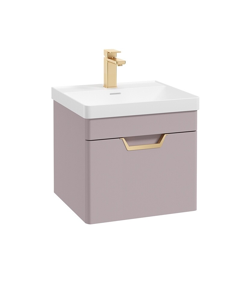 SONAS Freya 50cm 1 Drawer Wall Hung Vanity Unit Cashmere Pink Matt - Brushed Gold Hardware