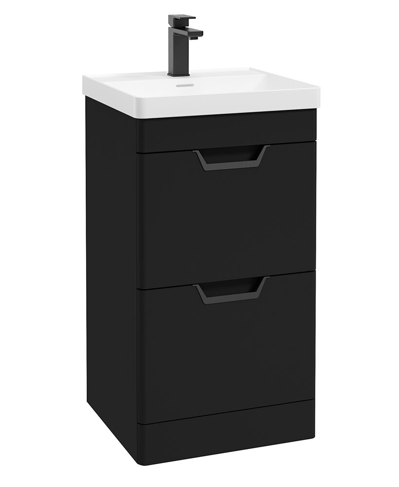 SONAS Freya 50cm 2 Drawer Floor Standing Vanity Unit Matt Black -Matt Black Hardware