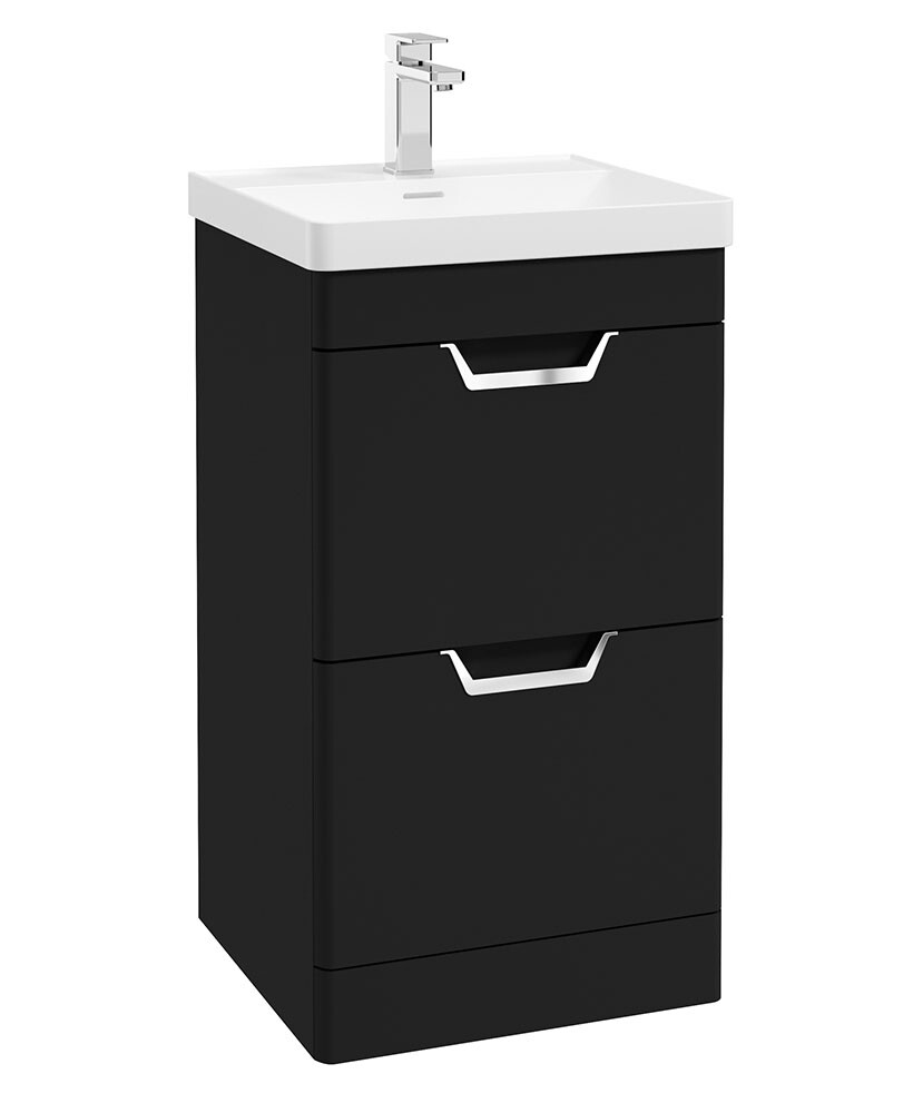 SONAS Freya 50cm 2 Drawer Floor Standing Vanity Unit Matt Black - Brushed Chrome Hardware