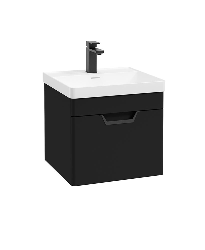 SONAS Freya 50cm 1 Drawer Wall Hung Vanity Unit Matt Black - Matt Black Hardware