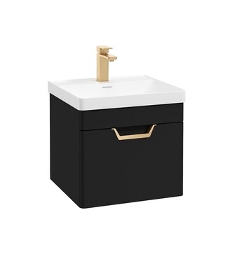 SONAS Freya 50cm 1 Drawer Wall Hung Vanity Unit Matt Black - Brushed Gold Hardware