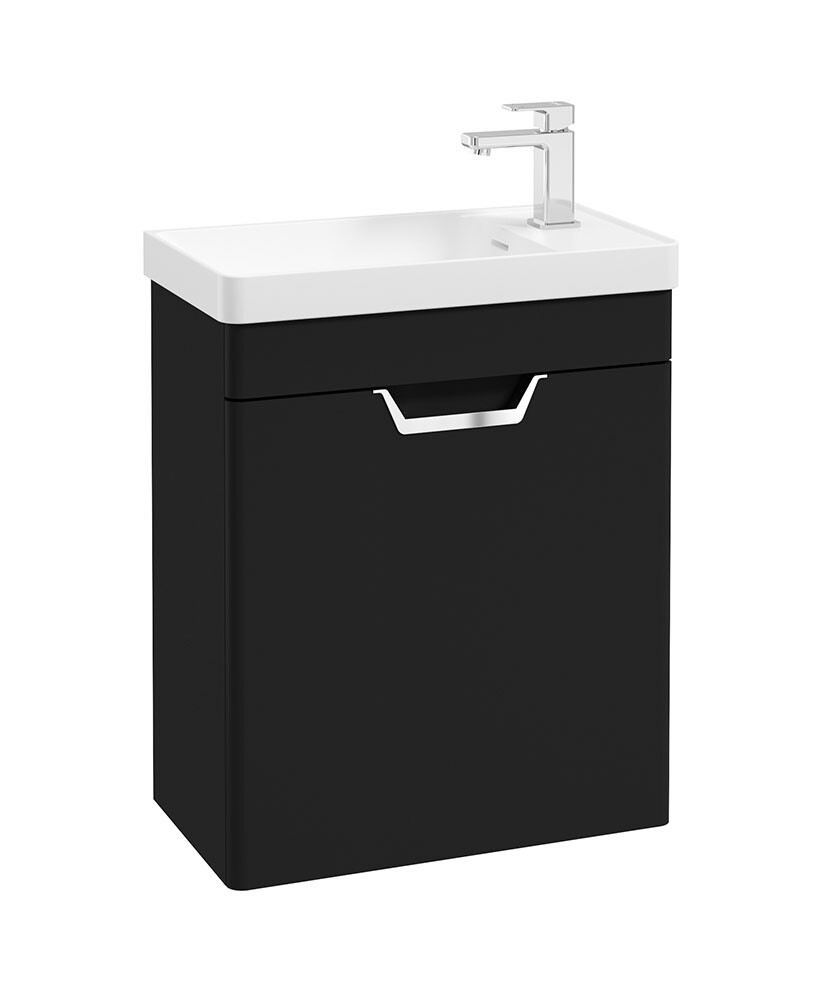 SONAS Freya 55cm 1 Door Cloakroom Wall Hung Vanity Unit Matt Black - Brushed Chrome Hardware