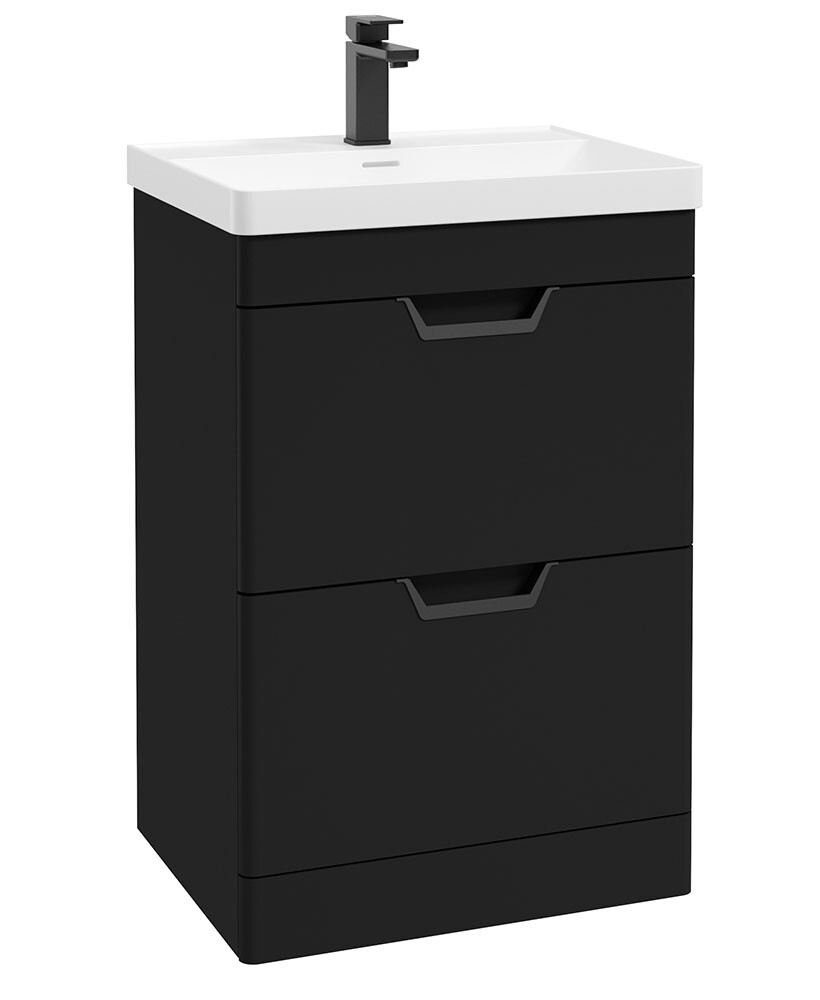 SONAS Freya 60cm 2 Drawer Floor Standing Vanity Unit Matt Black - Matt Black Hardware
