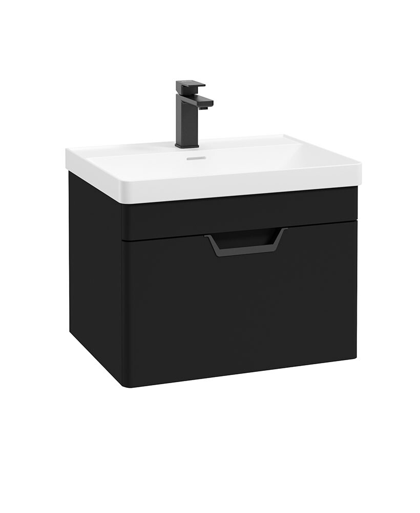 SONAS Freya 60cm 1 Drawer Wall Hung Vanity Unit Matt Black - Matt Black Hardware