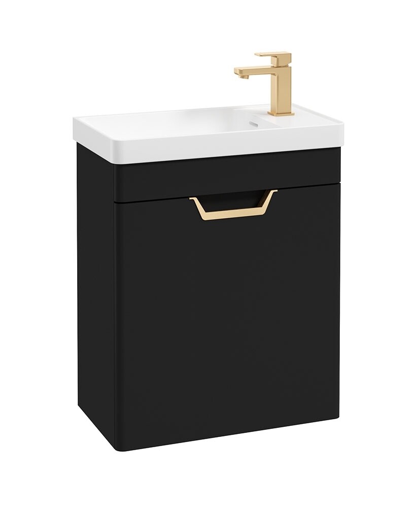 SONAS Freya 55cm 1 Door Cloakroom Wall Hung Vanity Unit Matt Black - Brushed Gold Hardware