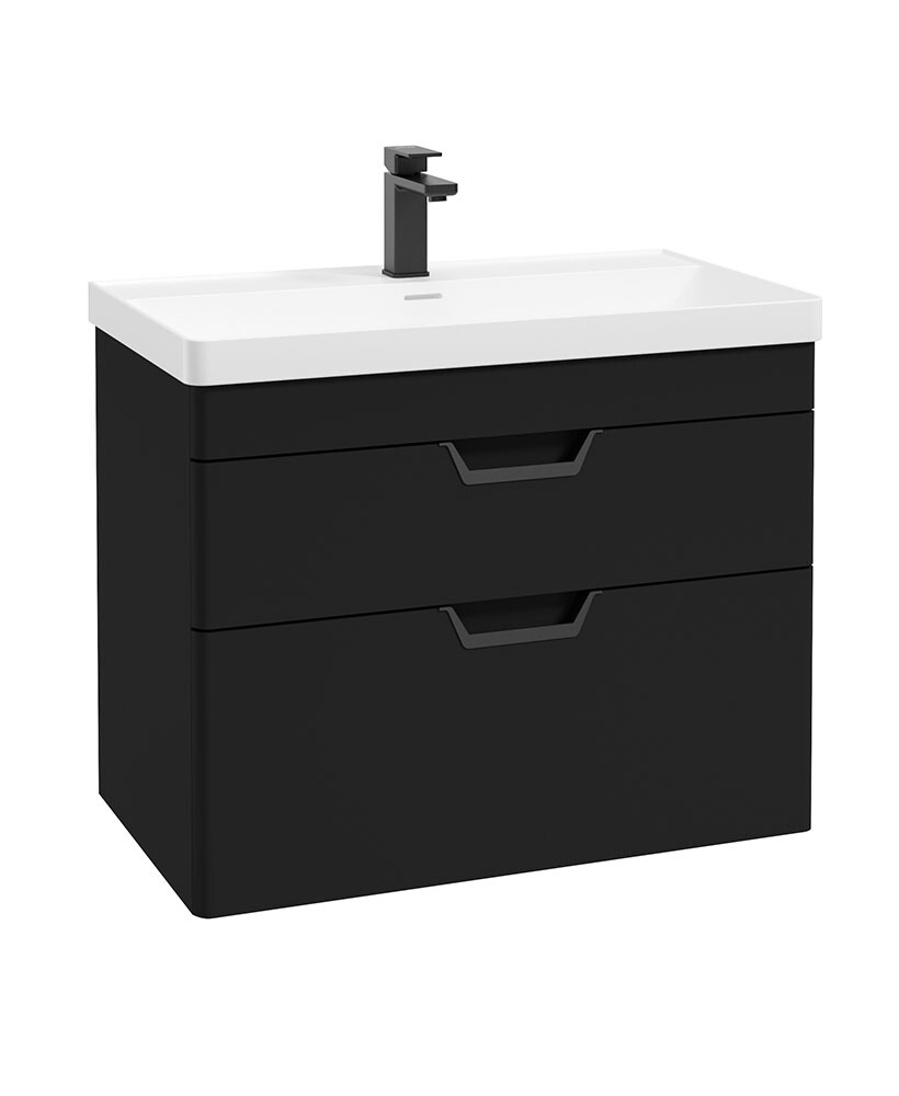 SONAS Freya 80cm 2 Drawer Wall Hung Vanity Unit Matt Black - Matt Black Hardware