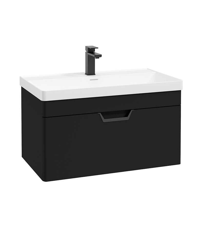 SONAS Freya 80cm 1 Drawer Wall Hung Vanity Unit Matt Black - Matt Black Hardware