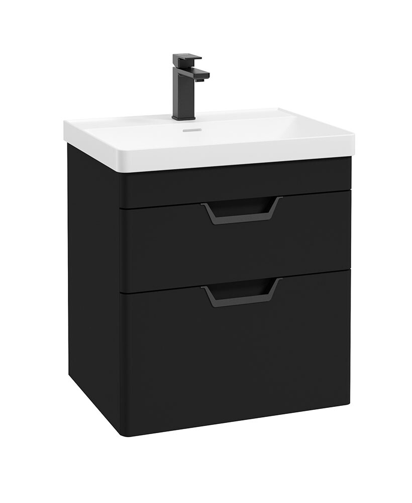 SONAS Freya 60cm 2 Drawer Wall Hung Vanity Unit Matt Black - Matt Black Hardware