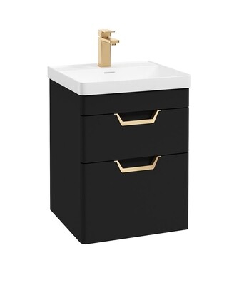 SONAS Freya 50cm 2 Drawer Wall Hung Vanity Unit Matt Black - Brushed Gold Hardware