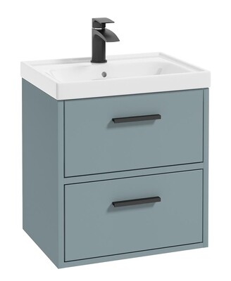 SONAS FINLAND 50cm Two Drawer Wall Hung Matt Coral Green Vanity Unit - Matt Black Handle
