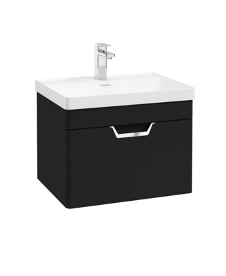 SONAS Freya 60cm 1 Drawer Wall Hung Vanity Unit Matt Black - Brushed Chrome Hardware