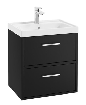 SONAS FINLAND 50cm Two Drawer Wall Hung Matt Black Vanity Unit - Brushed Chrome Handle