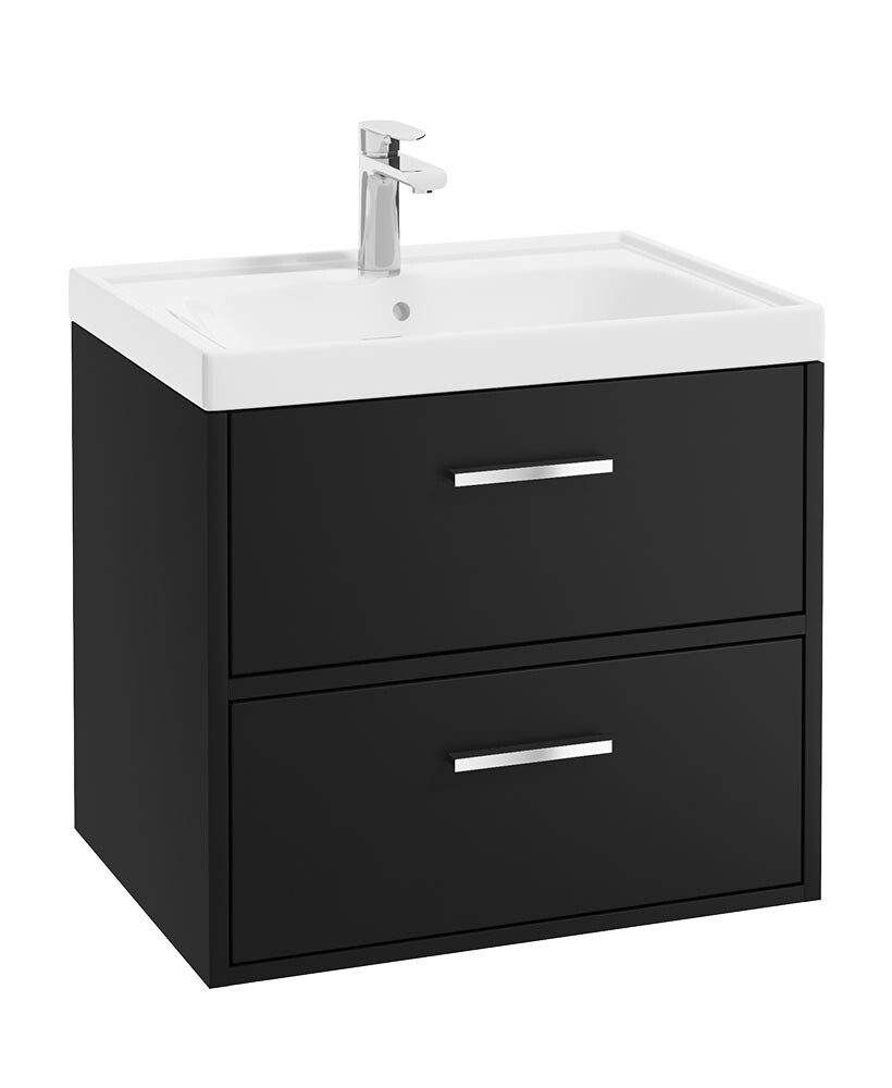 SONAS FINLAND 60cm Two Drawer Matt Black Wall Hung Unit - Brushed Chrome Handle