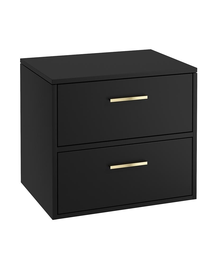 SONAS FINLAND 60cm Two Drawer Matt Black Countertop Vanity Unit - Brushed Gold Handles