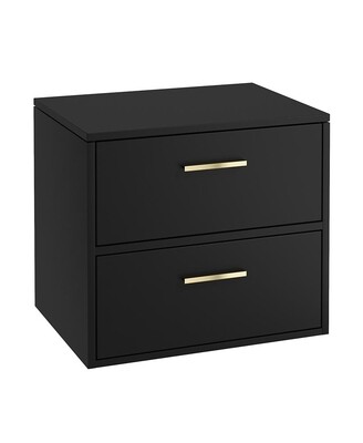 SONAS FINLAND 60cm Two Drawer Matt Black Countertop Vanity Unit - Brushed Gold Handles