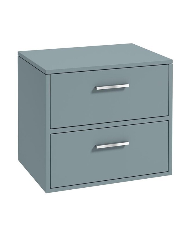 SONAS FINLAND 60cm Two Drawer Matt Coral Green Countertop Vanity Unit - Brushed Chrome Handles