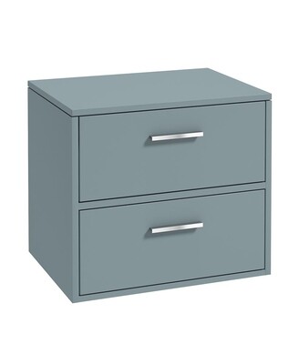 SONAS FINLAND 60cm Two Drawer Matt Coral Green Countertop Vanity Unit - Brushed Chrome Handles
