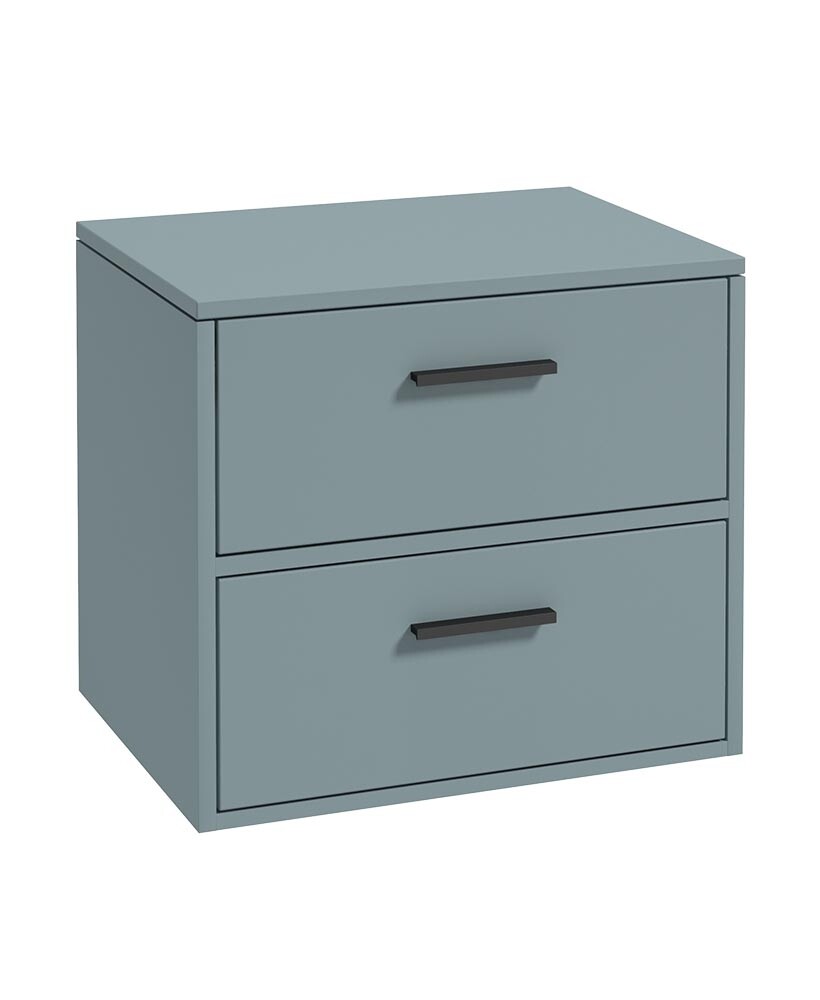 SONAS FINLAND 60cm Two Drawer Matt Coral Green Countertop Vanity Unit - Matt Black Handles